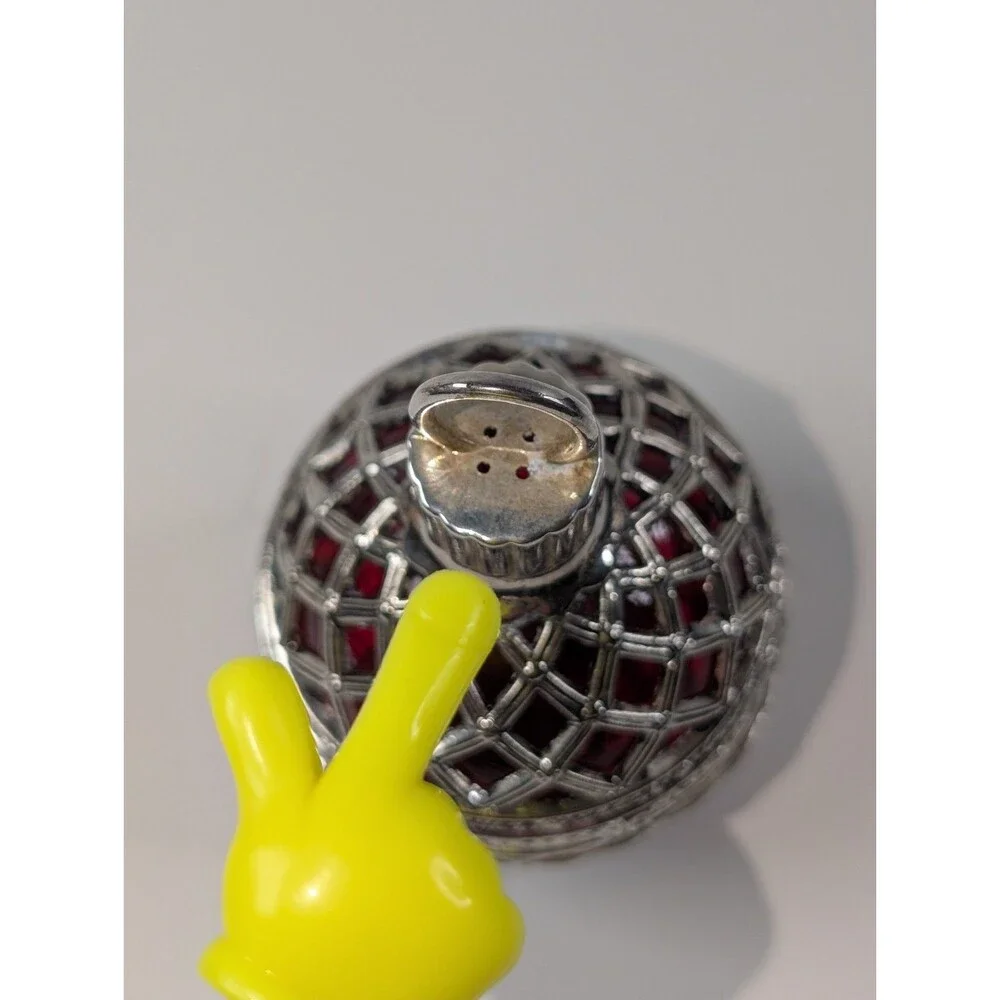 Godinger Silver Art Red Glass Ornament Silver Filigree Ball Christmas
